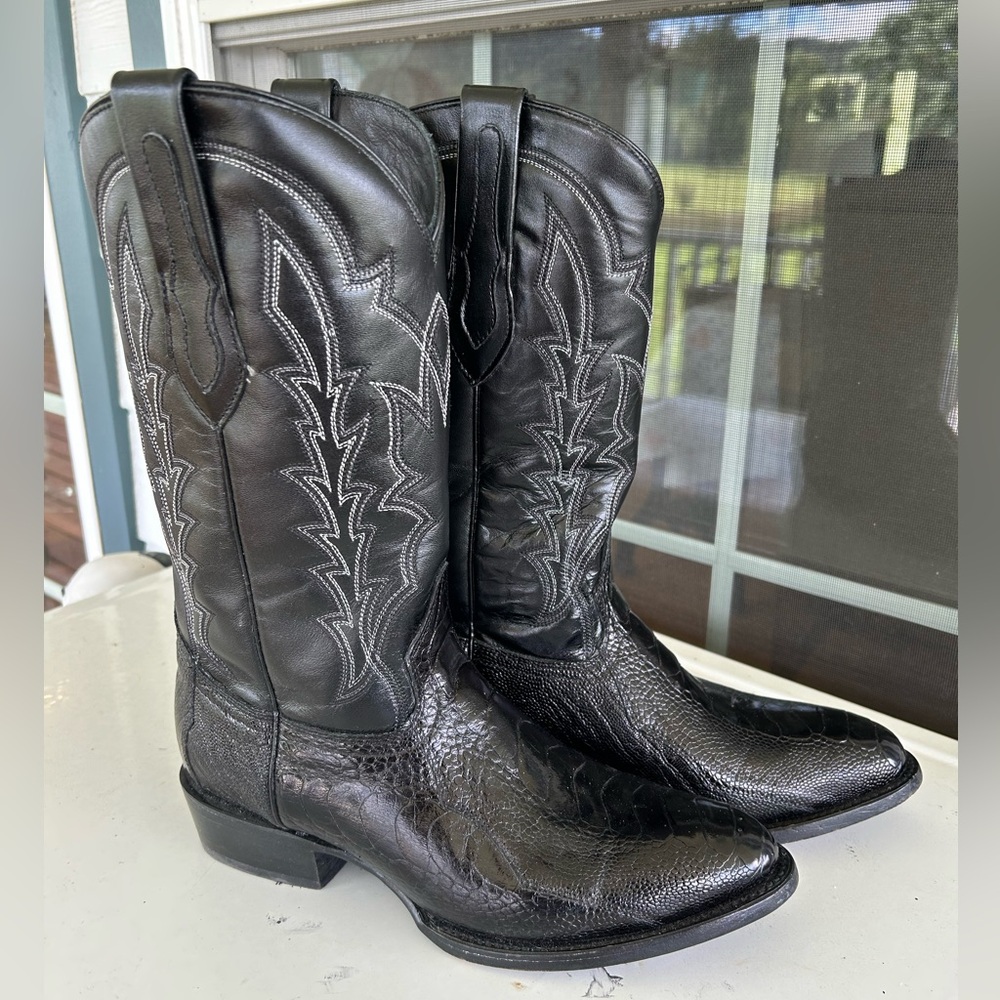 J.B. Dillon Black Ostrich Western Cowboy Boots 9D